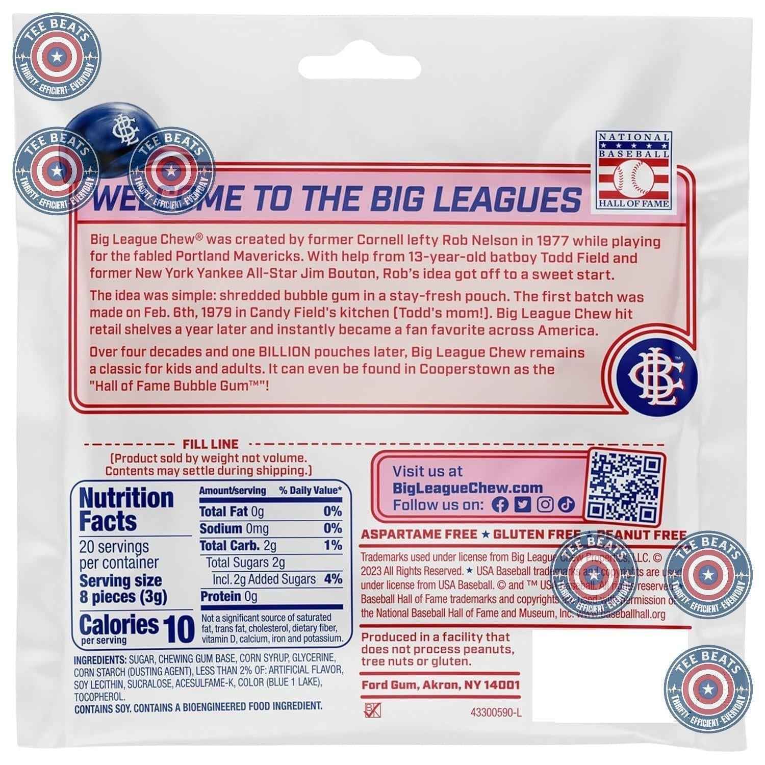 Big League Chew Cotton Candy Bubble Gum 3-Pack - Affordable Sports-Themed Birthday Present for Baseball and Softball Fans