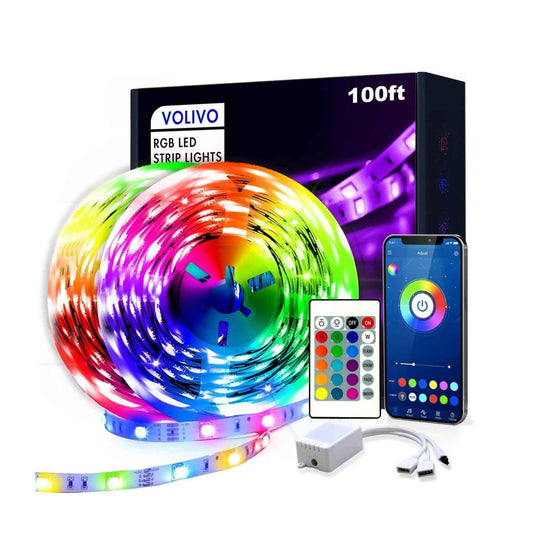Lumiglow Smart LED Light Strips 100ft – Cuttable RGB Strip Lights for Living Room Ceiling and Stair Accent Lighting