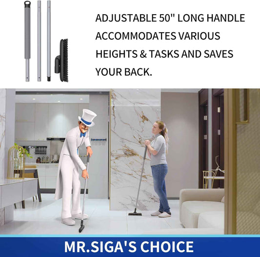 MR.SIGA Heavy Duty Grout Scrub Brush with Long Handle – Outdoor Pool Deck and Patio Tile Scrubber