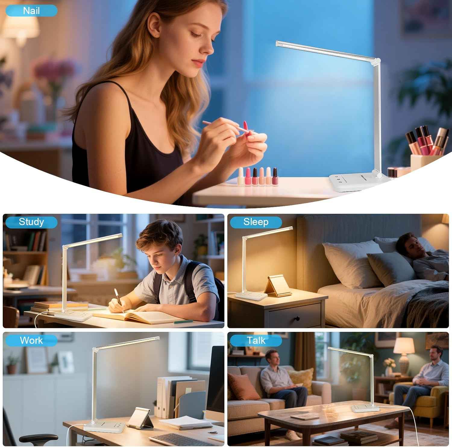 White crown Aluminum LED Desk Lamp – Clean, Modern Task Light for Intentional Home Offices and Uncluttered Desks