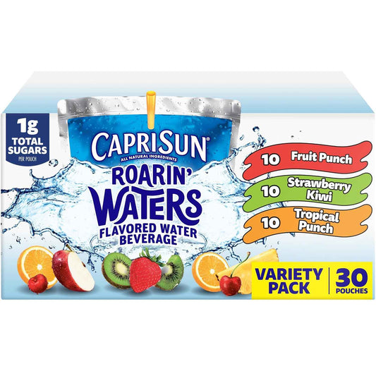 Capri Sun Roarin' Waters Drink Pouches – Spill-Resistant Flavored Water for Soccer Practice and Family Road Trips, 6 fl oz