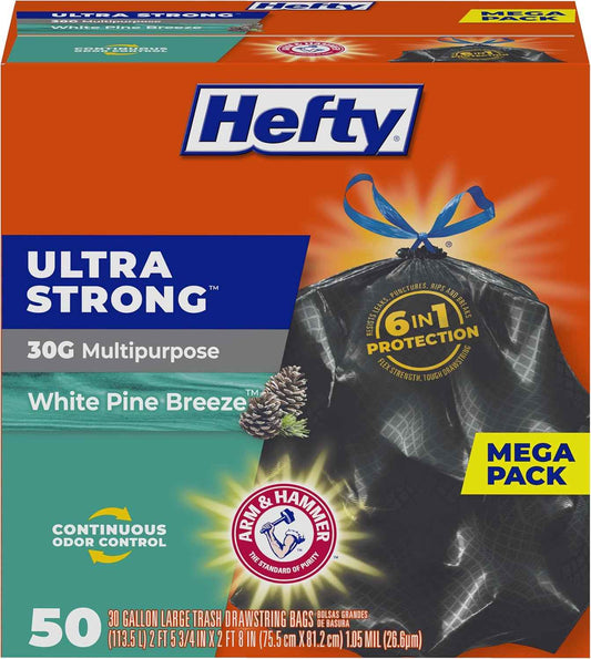 Hefty Ultra Strong Trash Bags 30 Gallon – Large Kitchen Can Liners with Odor Control for Family Homes