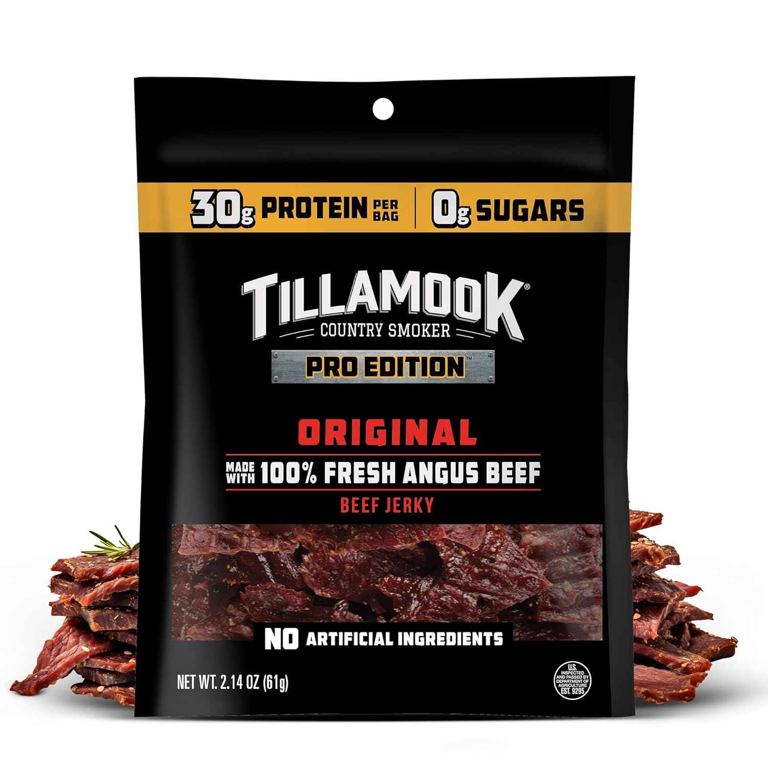 Tillamook Country Smoker PRO Edition Beef Jerky, Real Hardwood Smoked Angus, 2.14 Oz Gluten Free Low Carb Snack for Macro-Tracking and Mindful Nutrition