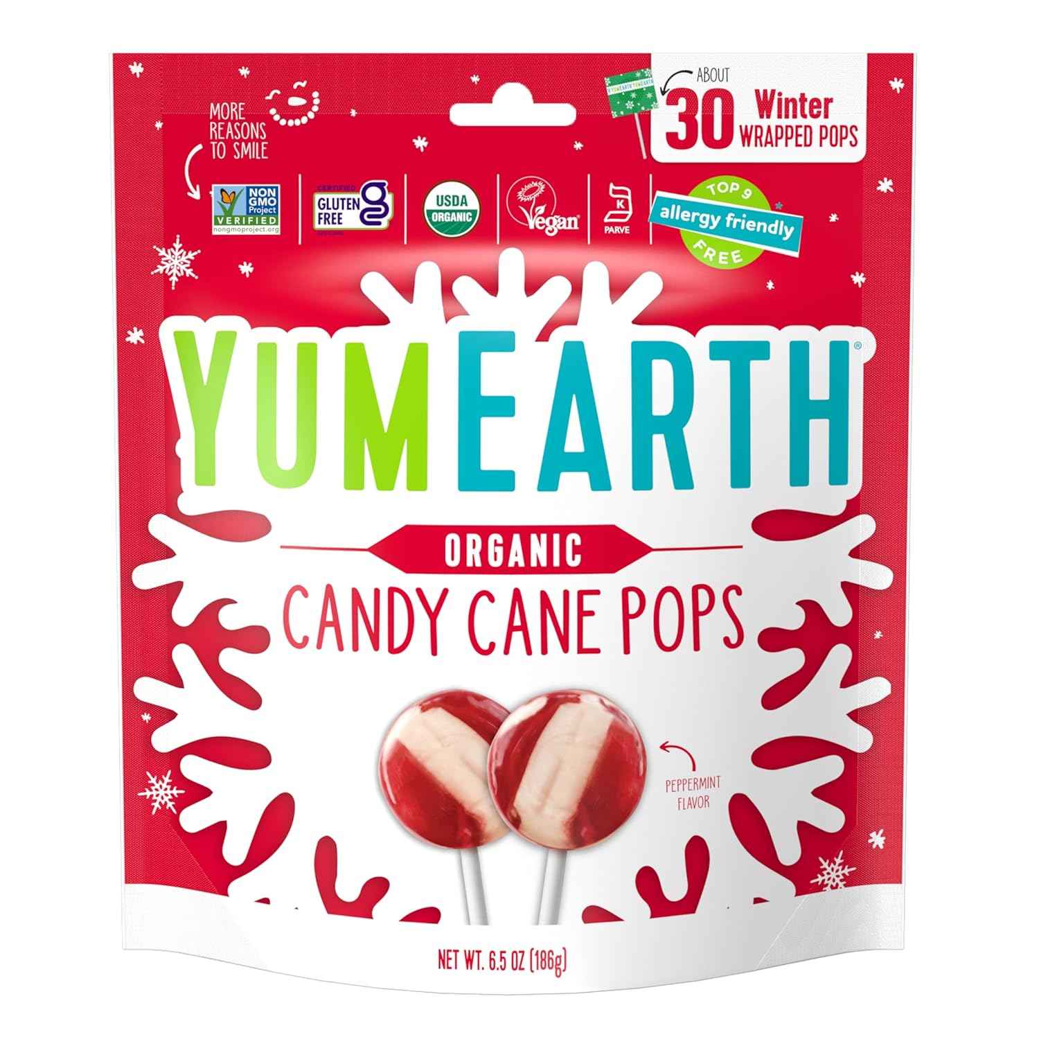 YumEarth Organic Candy Cane Lollipops - Thoughtful Housewarming Gift for Her, Allergy Friendly Holiday Candy, 30 Count Box