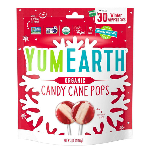YumEarth Organic Candy Cane Lollipops - Thoughtful Housewarming Gift for Her, Allergy Friendly Holiday Candy, 30 Count Box