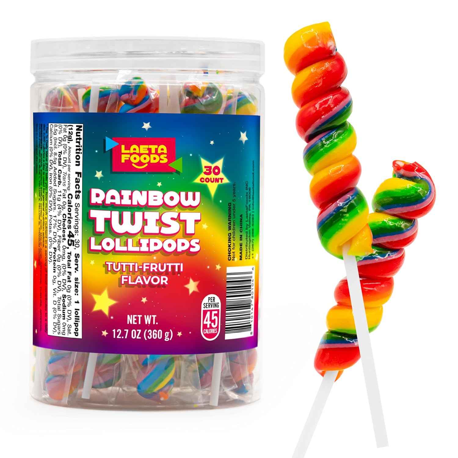 Rainbow Swirl Lollipops 30 Count Jar – Travel-Friendly Wrapped Candy for Picnics, Carnivals, and Outdoor Festivals