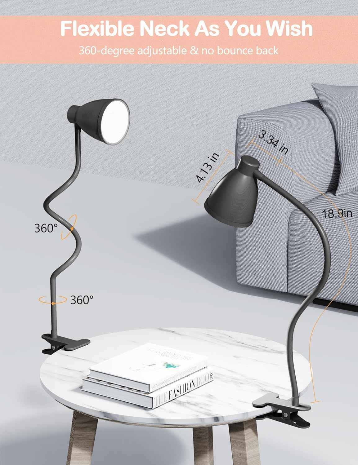 BOHON Clamp Lamp – Study Lamp for Remote Workers and College Students, 5 Color Temperatures to Reduce Eye Strain