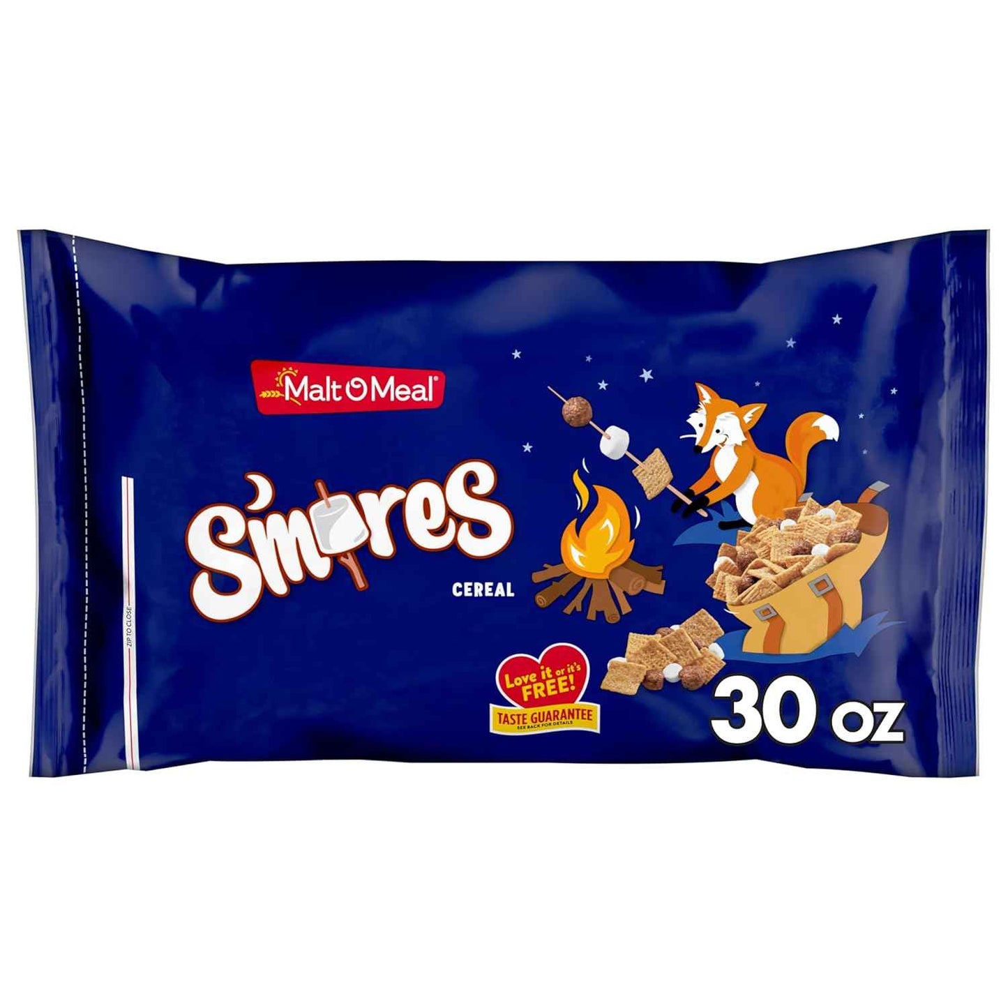 Malt-O-Meal S'mores Cereal – Portable Sweet Snack for Camping Trips and Picnic Baskets, 30 oz Resealable Bag