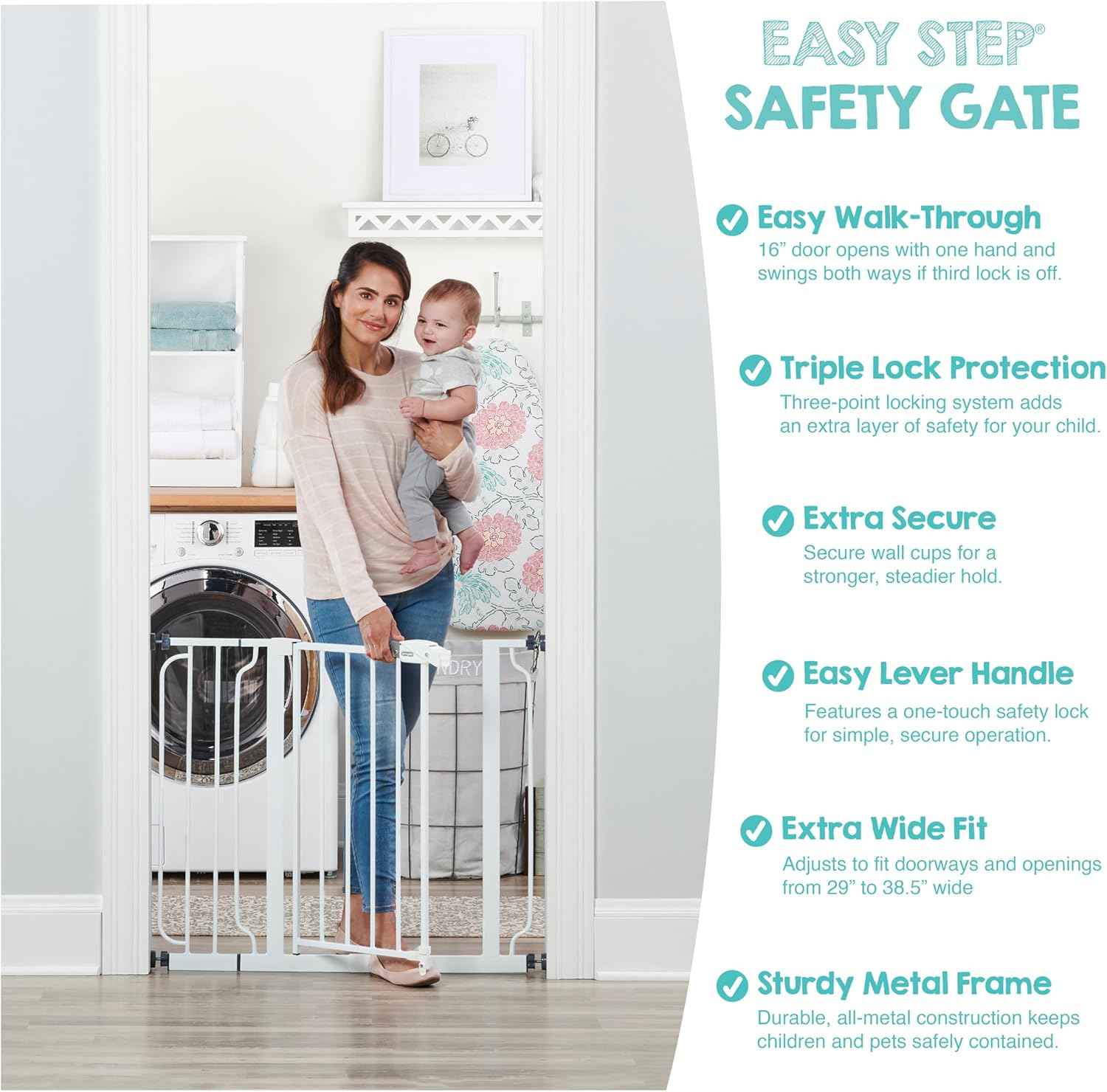 Regalo Baby Gate with Door – Thoughtful Baby Shower Gift for New Parents, Pressure Mounted Safety Gate for Stairs and Doorways