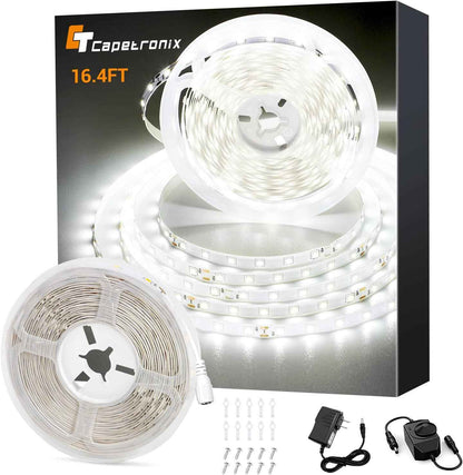 CT CAPETRONIX White LED Strip Light – Clean Modern Under Cabinet Lighting, Tool Free Adhesive Install for Clutter Free Interiors