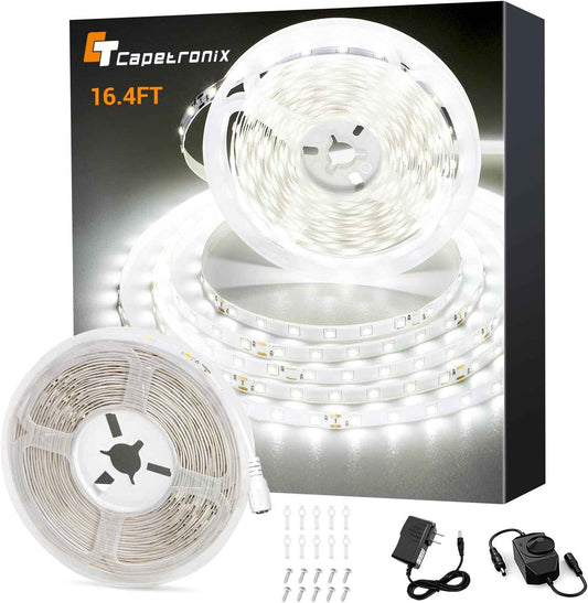 CT CAPETRONIX White LED Strip Light – Clean Modern Under Cabinet Lighting, Tool Free Adhesive Install for Clutter Free Interiors