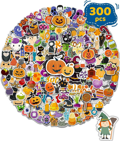 Kids Halloween Party Favor Stickers – 300 Waterproof Vinyl Stickers for Trick or Treat Goody Bags