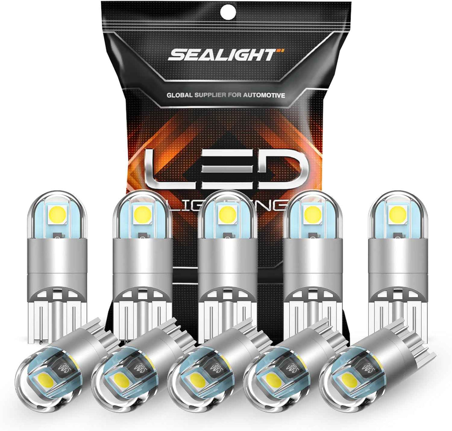 SEALIGHT 194 LED Bulb 6000K White 10-Pack – One-Cart Solution to Replace Every Halogen Bulb in Your Car Interior