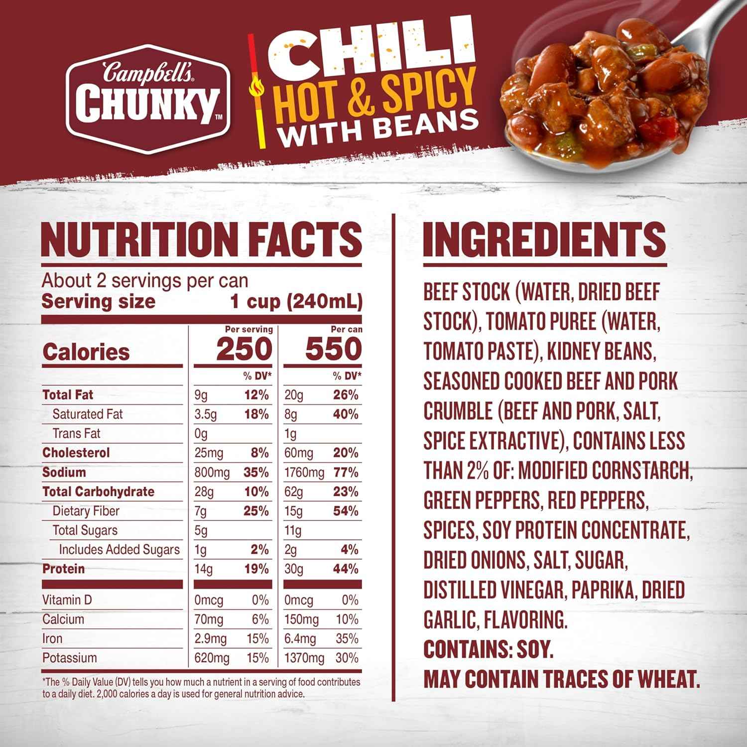 Campbell's Chunky Hot and Spicy Chili With Beans — 19 oz Filling Self-Care Meal After a Tough Workout