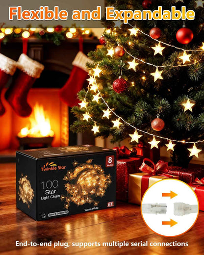 Twinkle Star 100 LED Star String Lights – Shatterproof, Cool-Touch Fairy Lights for Kids Bedroom, Nursery, and Playroom
