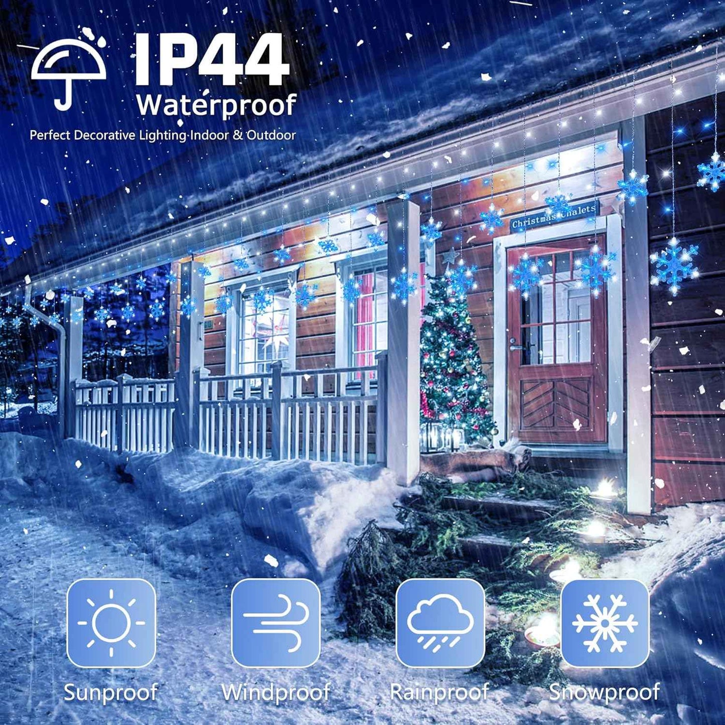 Minimax Icicle Snowflake Fairy Lights – Garden Fence and Gazebo Decor, 26ft End-to-End Expandable Outdoor String