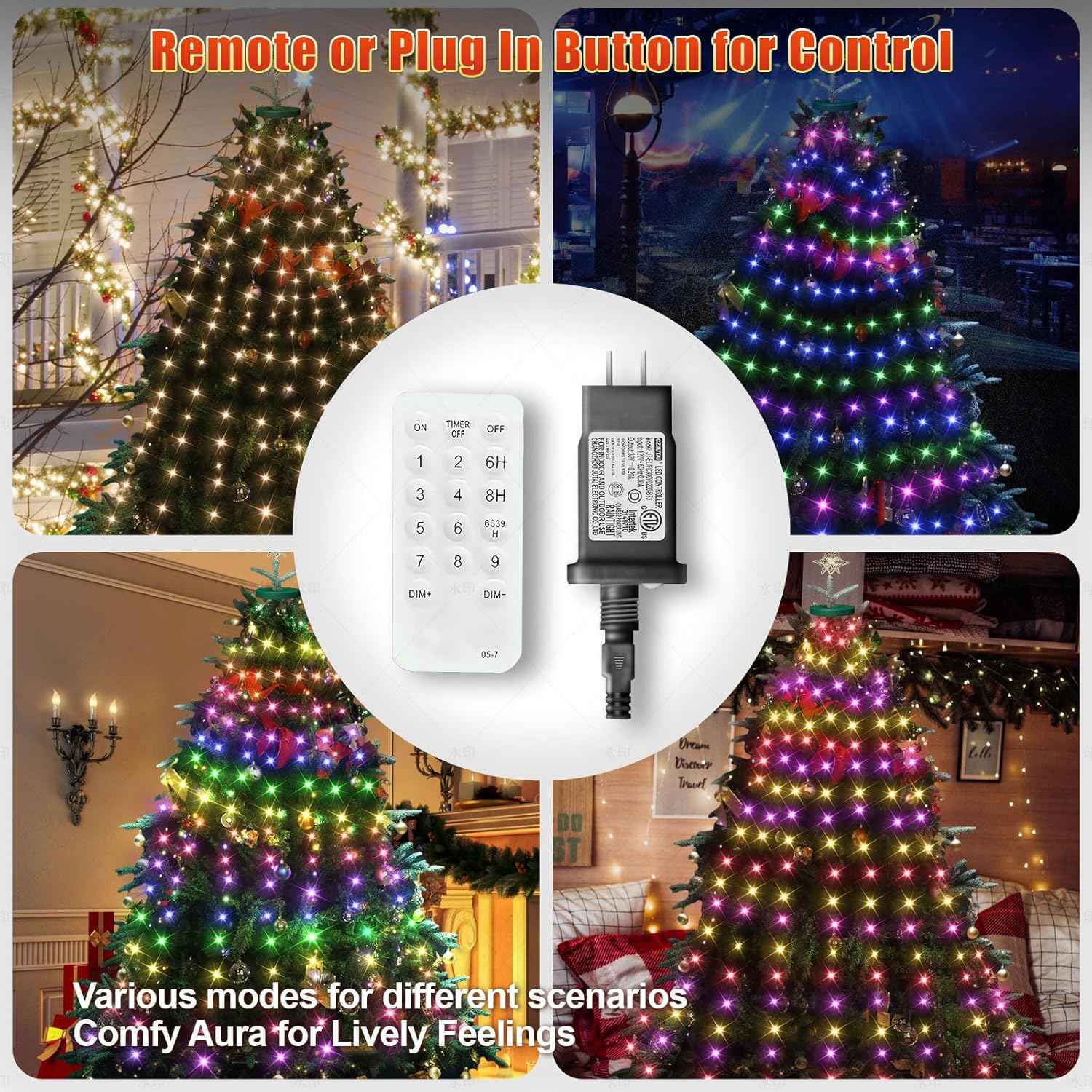 Kringle Bros Christmas Tree Lighting Ring – Aesthetic Bedroom & Family Room Glow, Warm White & Multicolor Modes