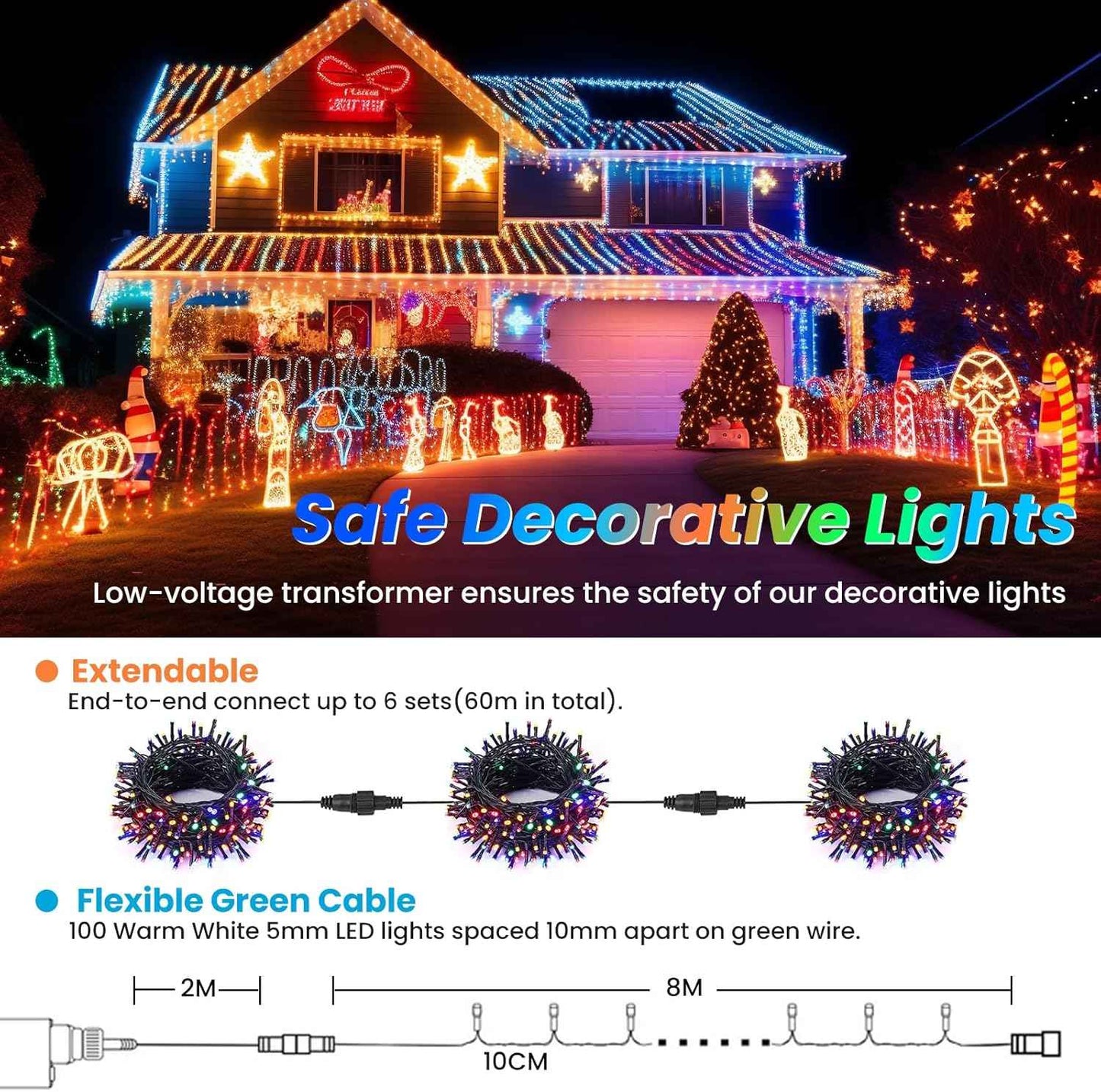 LuminexGlow Kids Room String Lights 100 LED 30V Safe, Cool Touch PVC Coated Fairy Lights for Nursery Playroom and Toddler Bedroom