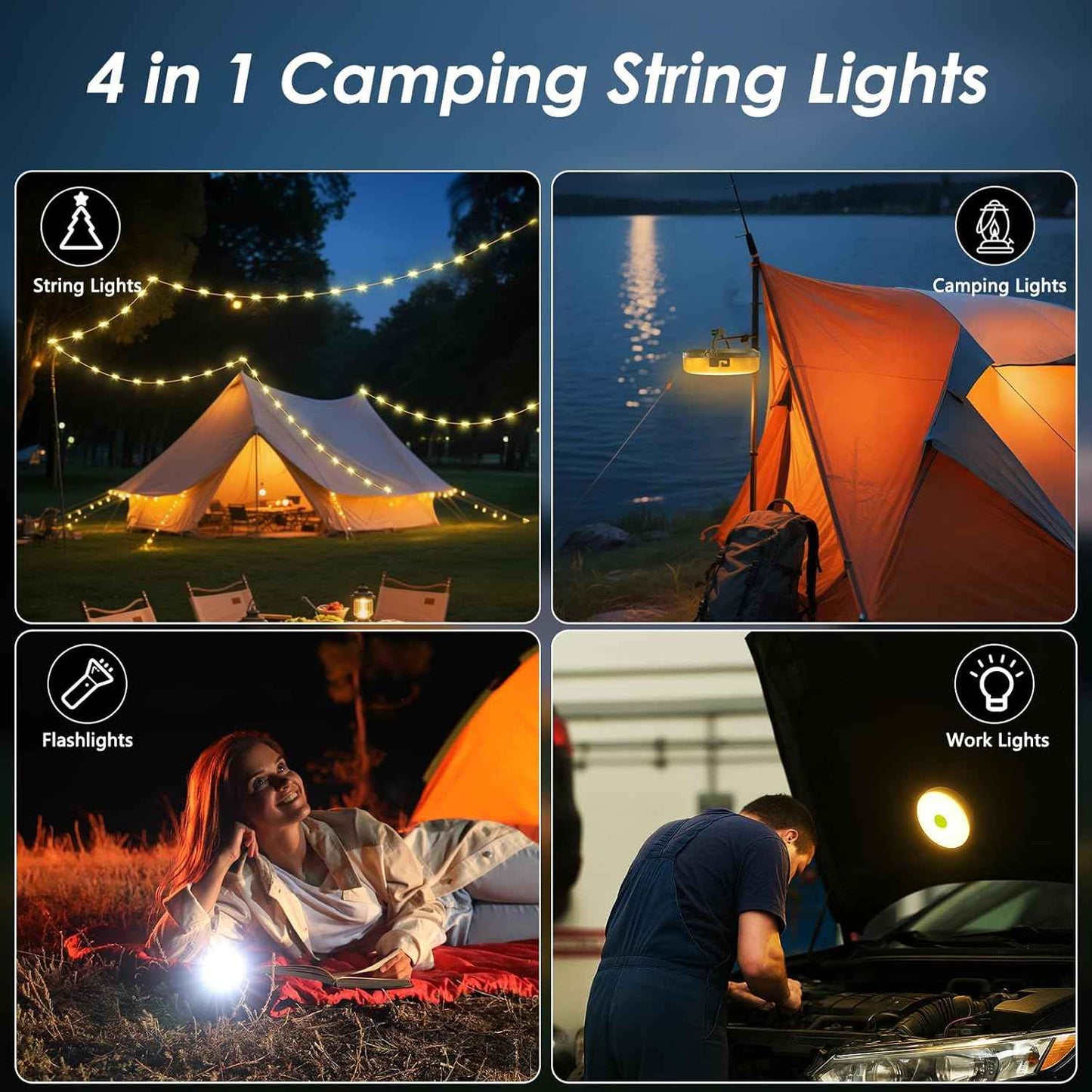 LuminTrail CampGlow Reel – Cozy Bedroom Decor 32.8FT Warm String Lights with Hidden Reel Storage & Lantern Glow