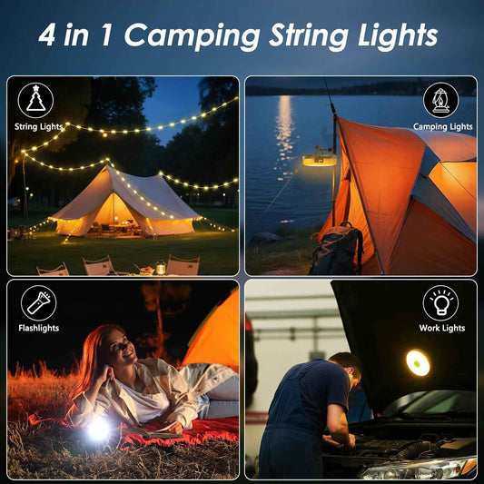 LuminTrail CampGlow Reel – Cozy Bedroom Decor 32.8FT Warm String Lights with Hidden Reel Storage & Lantern Glow