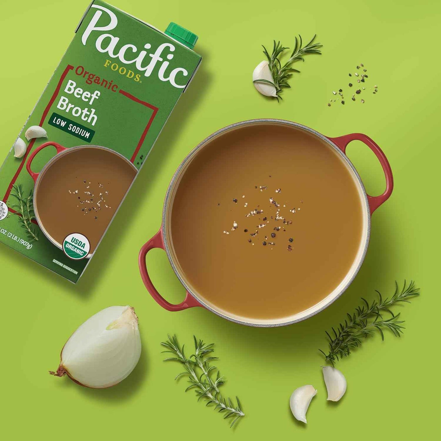 Pacific Foods Low Sodium Organic Beef Broth, Simple Four-Ingredient Pantry Staple for Clean Kitchens