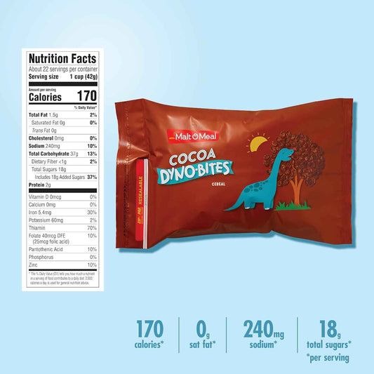 Malt-O-Meal Cocoa Dyno Bites® Cereal – Quick Pantry Breakfast for Work From Home Mornings, 32 oz