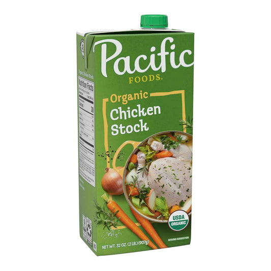 Pacific Foods Organic Unsalted Chicken Stock, 32 oz Carton – Single-Carton Multi-Use Liquid for Streamlined Kitchens