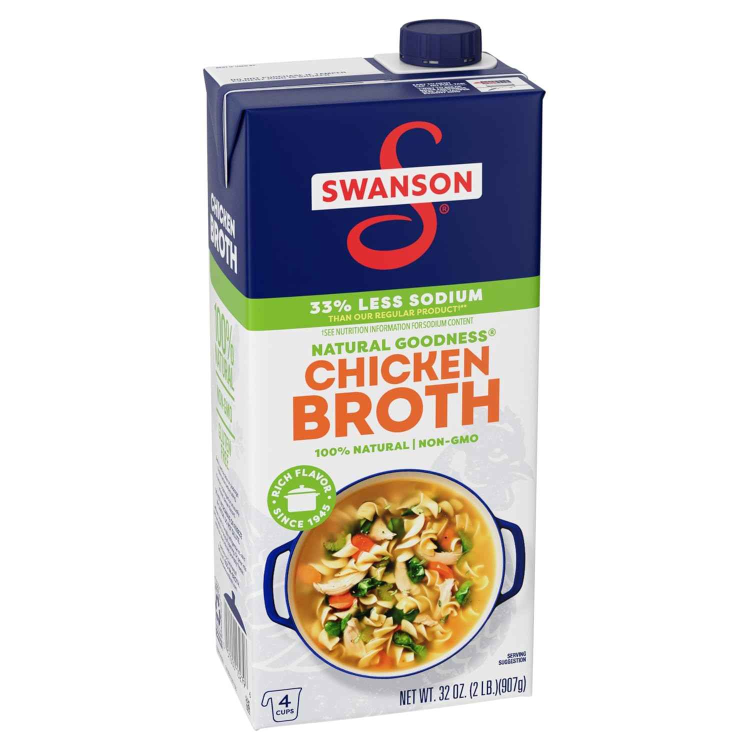 Swanson Natural Goodness Lower Sodium Chicken Broth – Ready-to-Pour Flavor Base for Efficient Meal Prep