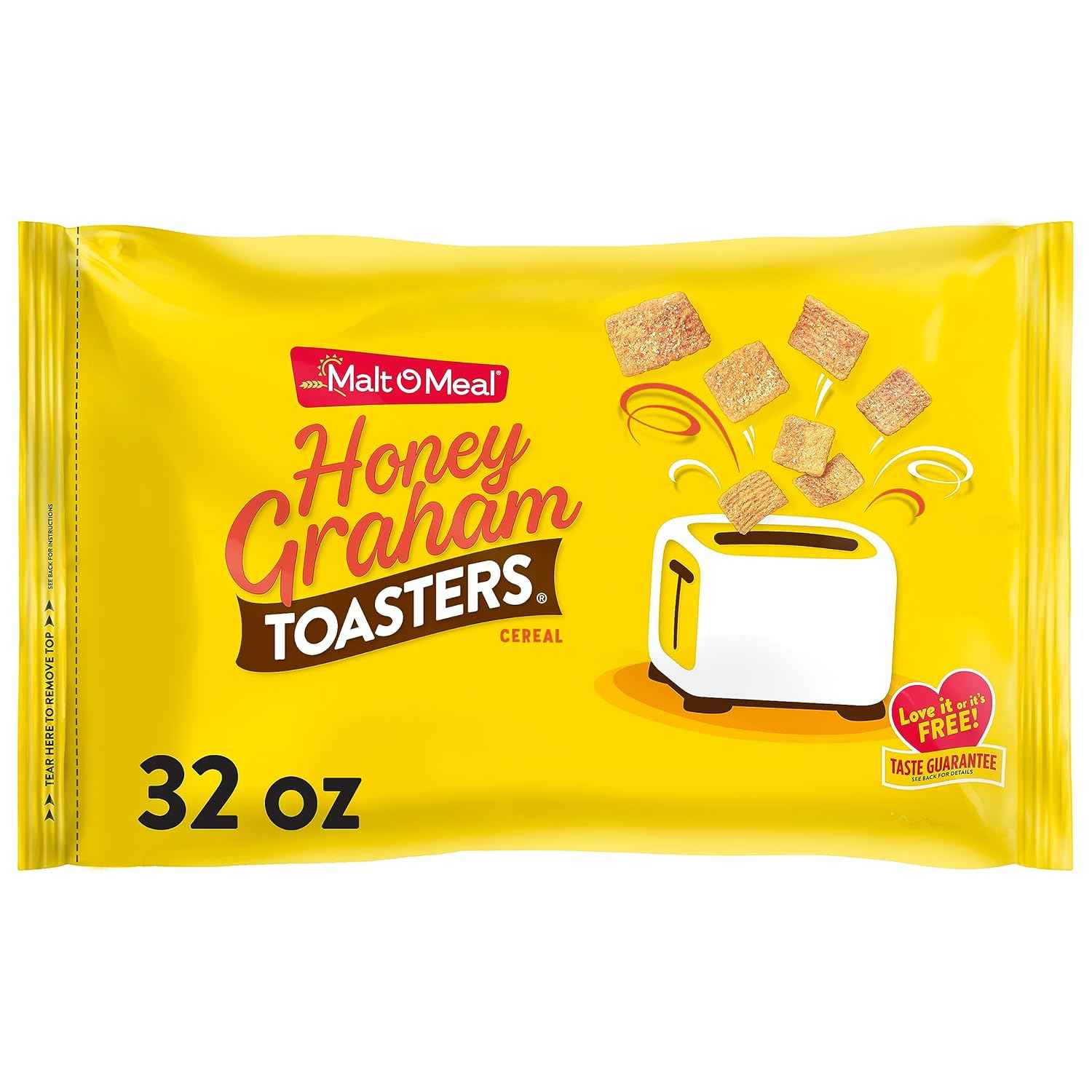 Malt-O-Meal Honey Graham Toasters Cereal – Single-Bulk Resealable Bag for a Clutter-Free Pantry, 32 oz