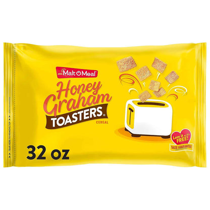 Malt-O-Meal Honey Graham Toasters Cereal – Single-Bulk Resealable Bag for a Clutter-Free Pantry, 32 oz