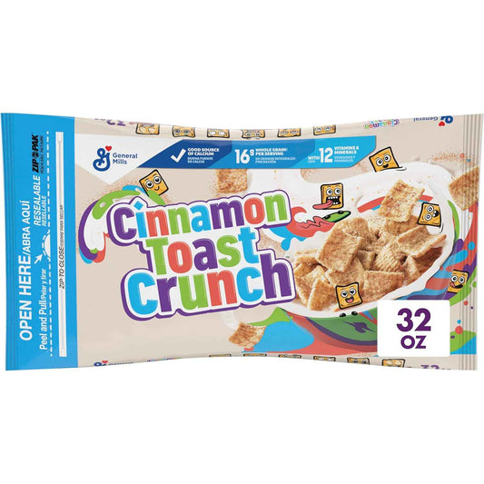 Cinnamon Toast Crunch Cereal – Kid-Friendly Weekday Breakfast with Milk, 32 oz Bulk Bag