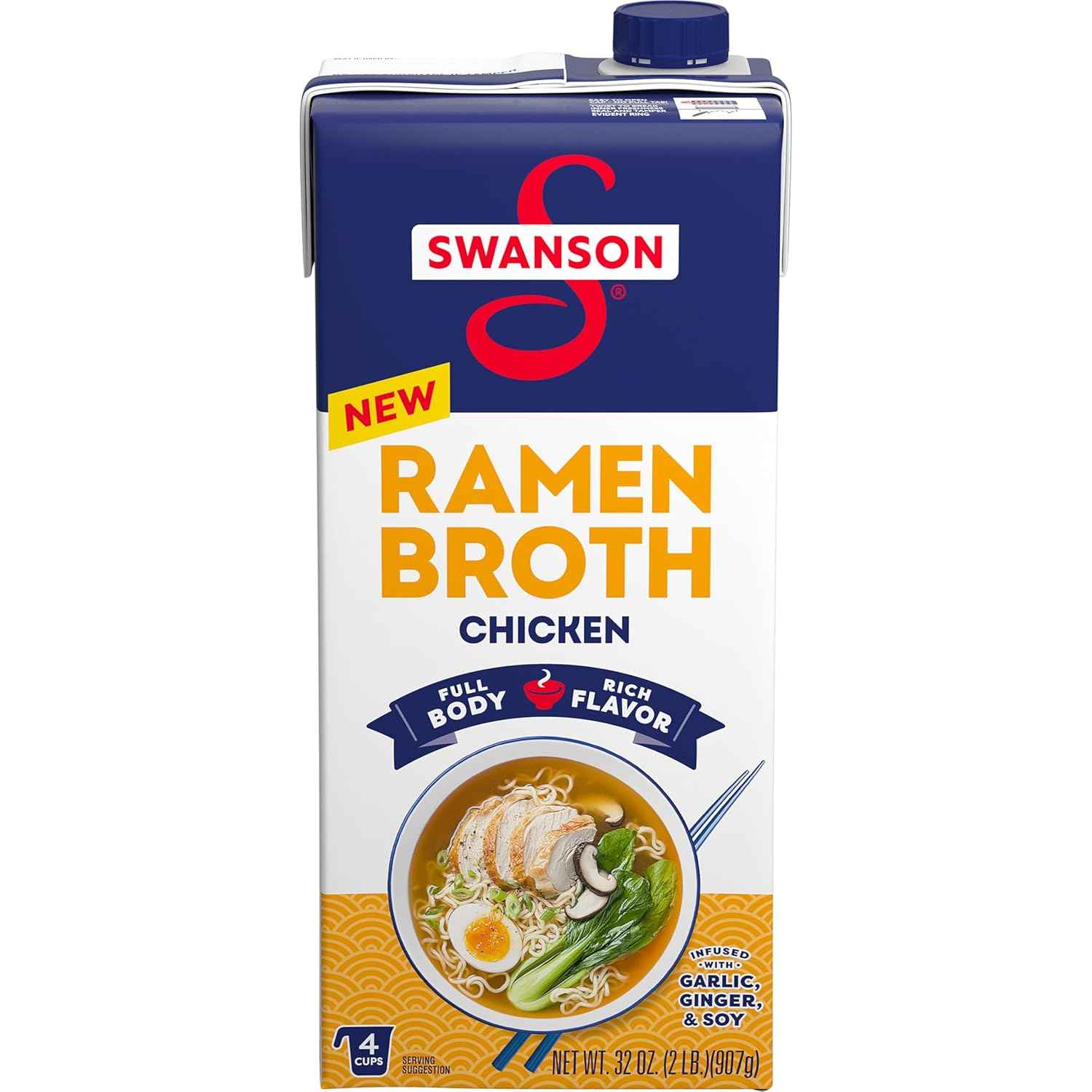 Swanson Ready Ramen-Style Broth – Fast Office Pantry Staple for Quick Lunches and Study Snacks, 32 oz