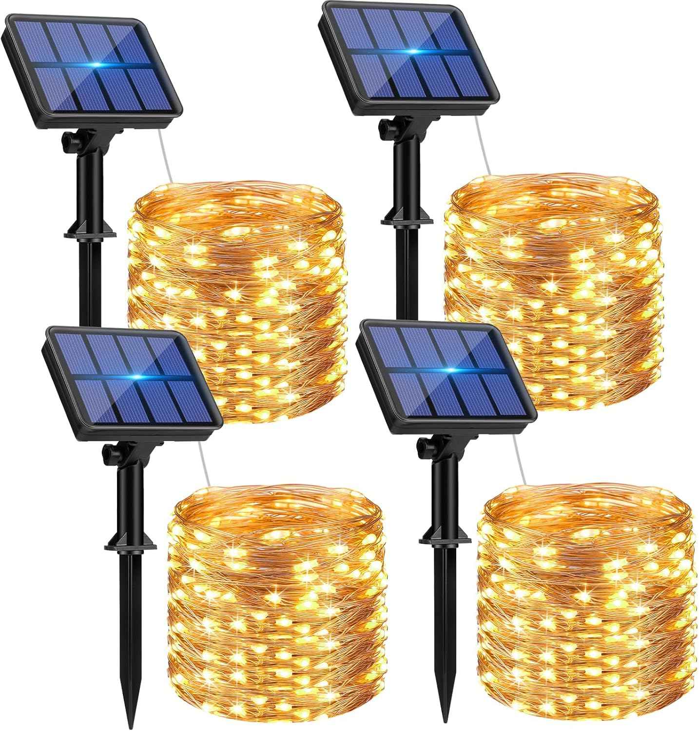 btfarm Solar String Lights Warm White - 4 Pack Decorative Copper Wire Lights for Indoor Window, Bookshelf, and Reading Nook Ambience