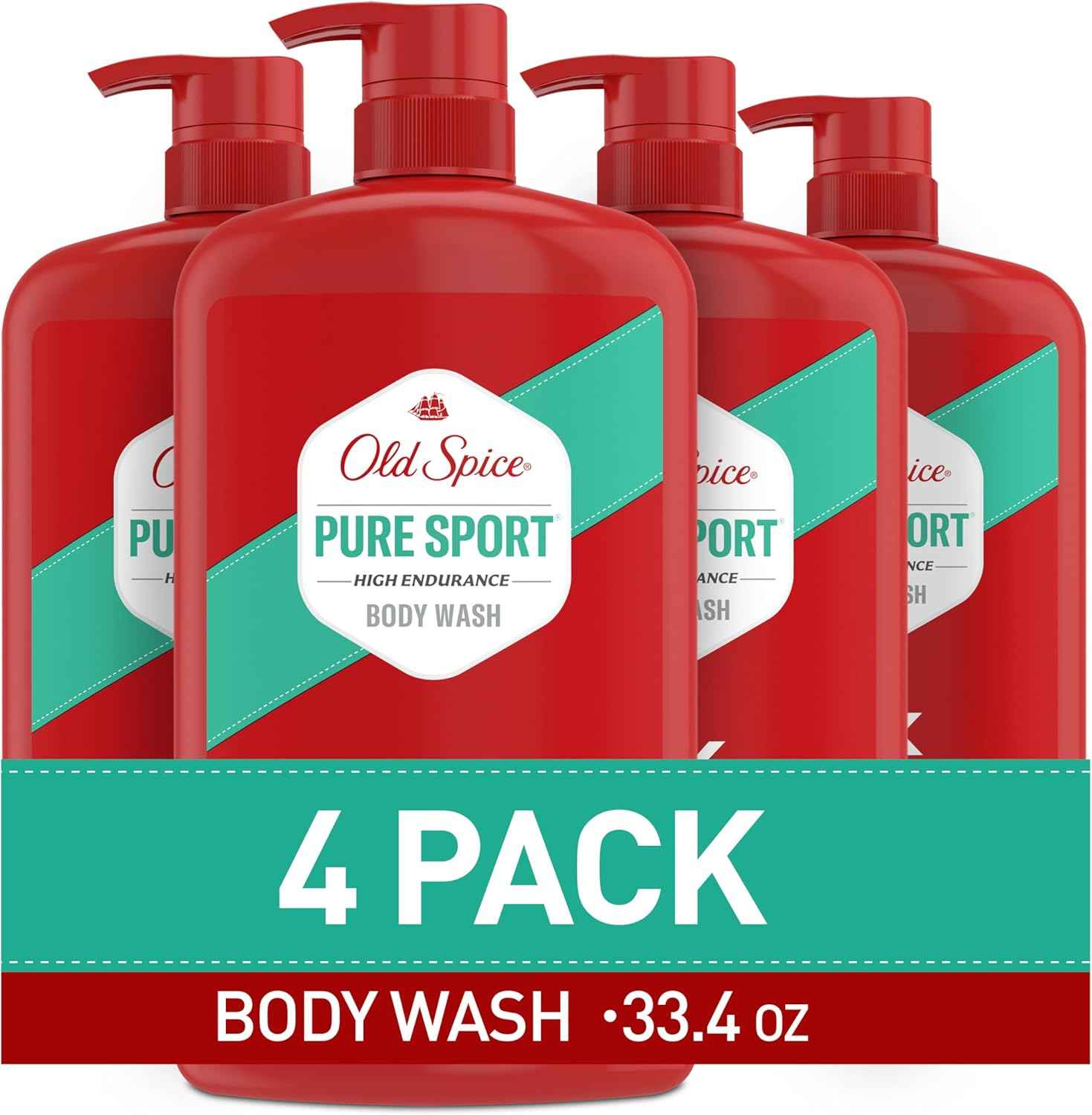 Old Spice Body Wash for Men – Bulk Father's Day Gift Set with Long-Lasting Pure Sport and Crisp Scents, 33.4 oz Pack of 4