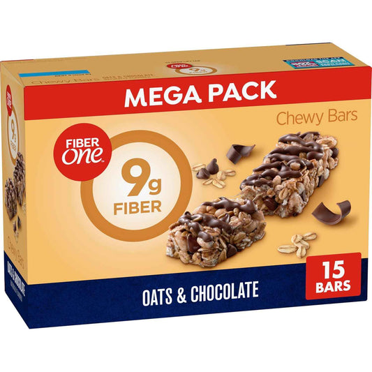 Fiber One Chewy Bars Oats and Chocolate – High-Fiber Daily Wellness Snack for Office Desk and Pantry, 15 Ct Mega Pack