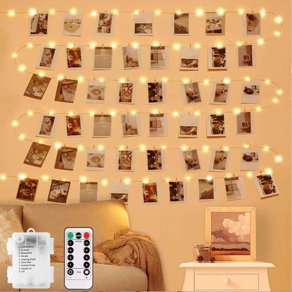 LECLSTAR Waterproof Photo String Lights – Patio and Garden Decor, 33FT Copper Wire LED Lights with 50 Clips and Remote