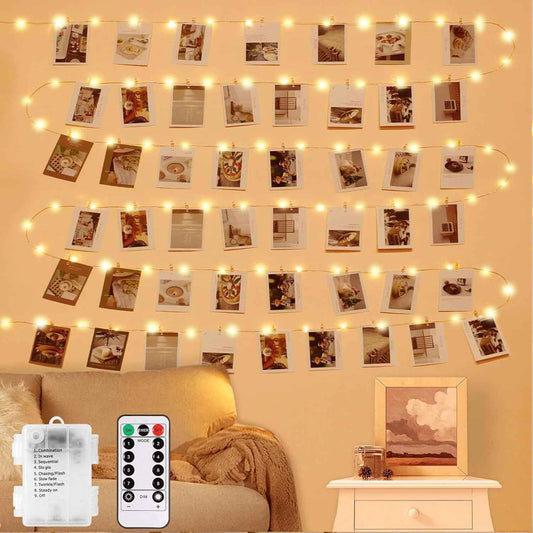 LECLSTAR Waterproof Photo String Lights – Patio and Garden Decor, 33FT Copper Wire LED Lights with 50 Clips and Remote