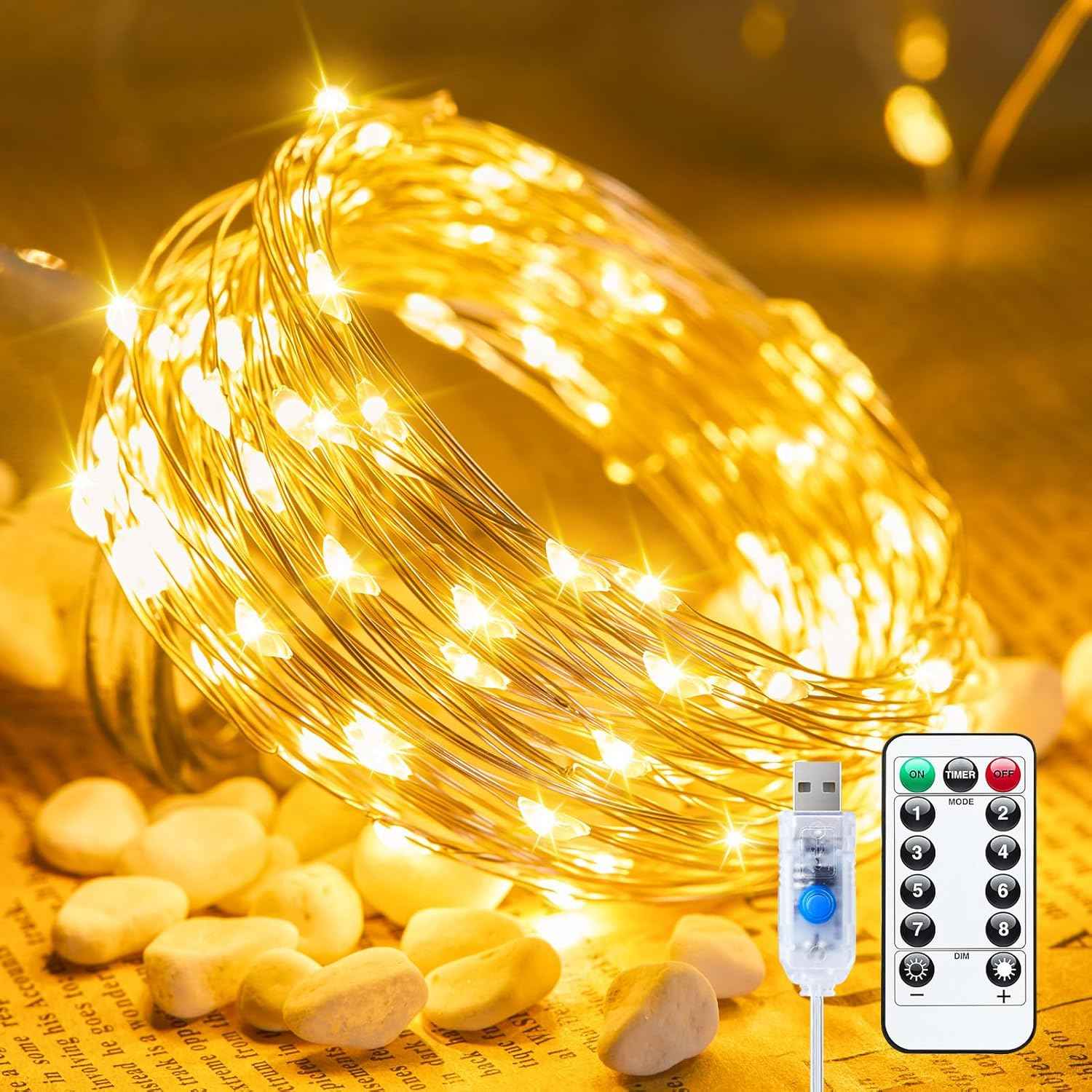 Minetom Twinkle Fairy Lights – Nursery Night Light for Baby Room, Cool-Touch USB String Lights with 6H Auto Timer and 8 Modes