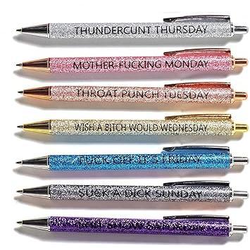 Seven_Days_of_The_Week_Pen_Describing_Mentality,Glitter_Ballpoint_Pens,Black_Ink_Medium_Point_1.0_mm_Gift_Pens,_Cute_Pens_Office_Supplies_for_Women