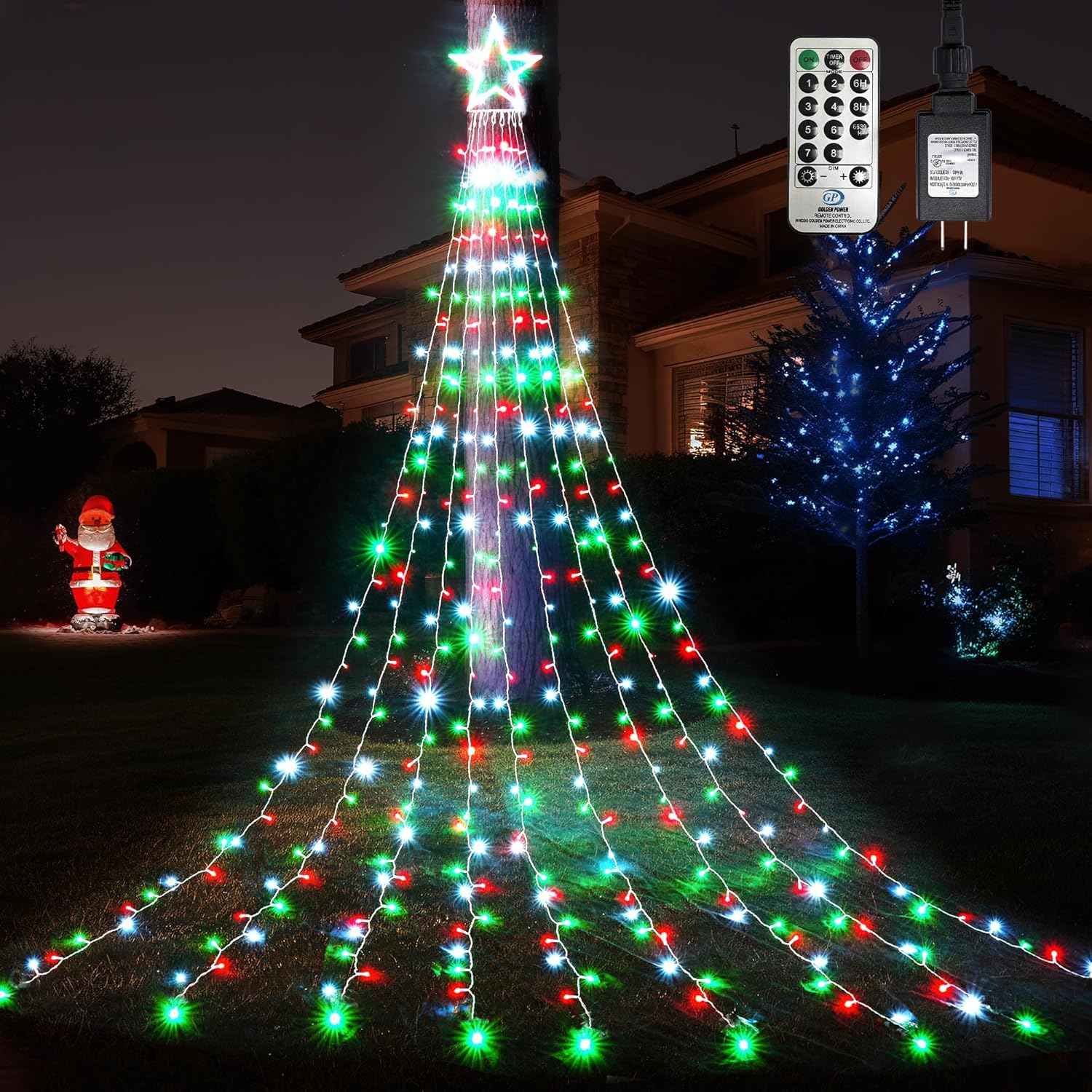 WBao Christmas Lights Gift for Mom and Homeowners, Premium 344 LED Waterfall Star Topper with Remote in 9 Colors for Holiday Housewarming Present