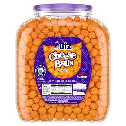 Utz Cheese Balls Bulk Barrel – Housewarming and Hostess Gift for Party Hosts, 36.5 oz Resealable Cheese Puff Tub