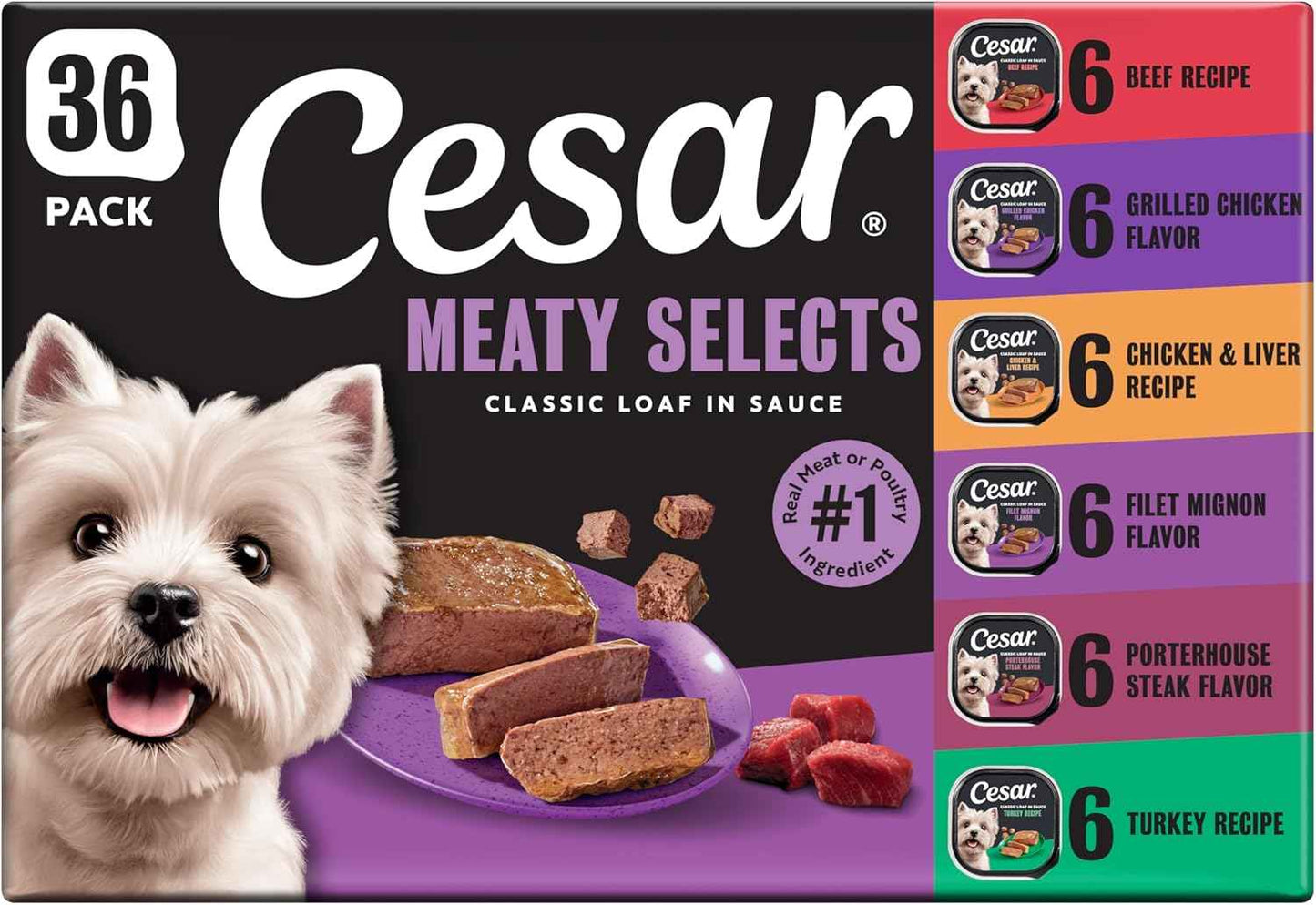Cesar Wet Dog Food – Premium Housewarming and Birthday Gift for Pet Parents Who Treat Dogs Like Family, 3.5 oz, 36 Count