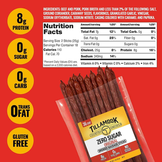 Tillamook Country Smoker Smoked Sausage Sticks – Shelf Stable Camp and Road Trip Protein for Outdoor Adventures