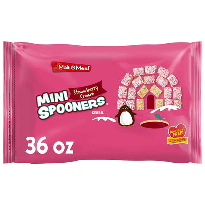 Malt-O-Meal Strawberry Cream Mini Spooners Shredded Wheat Cereal, Portable Frosted Strawberry Snack Cereal for Travel Bags and Sports Packs, 36 OZ Resealable