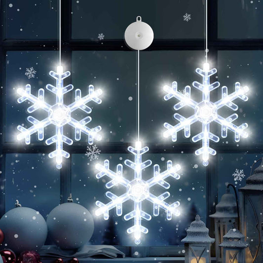 LuminGlow 3Pack Hanging Snowflake Lights – Fireplace Mantel & Window Accent for Holiday Home Styling