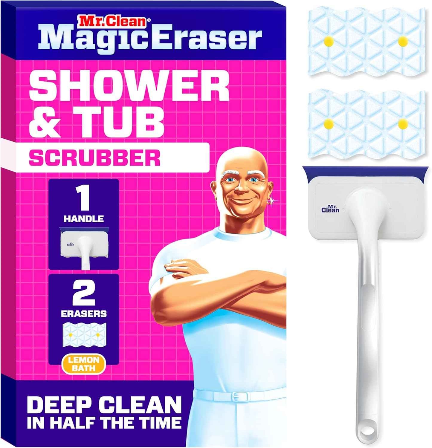 Mr. Clean Magic Eraser Shower & Tub Scrubber, One Tool Replaces Sprays Sponges and Squeegees for an Uncluttered Bathroom
