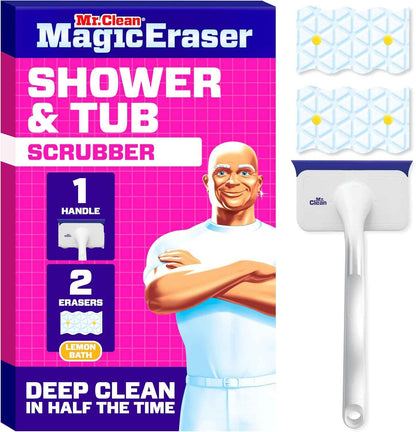Mr. Clean Magic Eraser Shower & Tub Scrubber, One Tool Replaces Sprays Sponges and Squeegees for an Uncluttered Bathroom