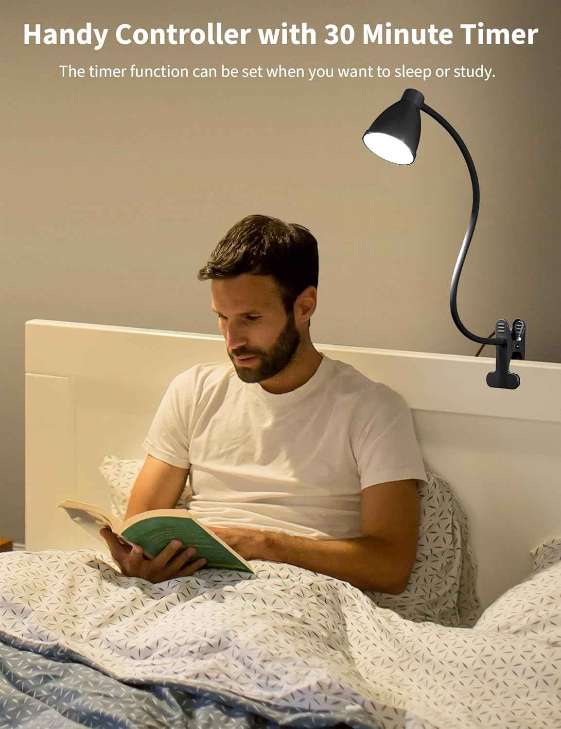 BOHON Clamp Lamp – Study Lamp for Remote Workers and College Students, 5 Color Temperatures to Reduce Eye Strain