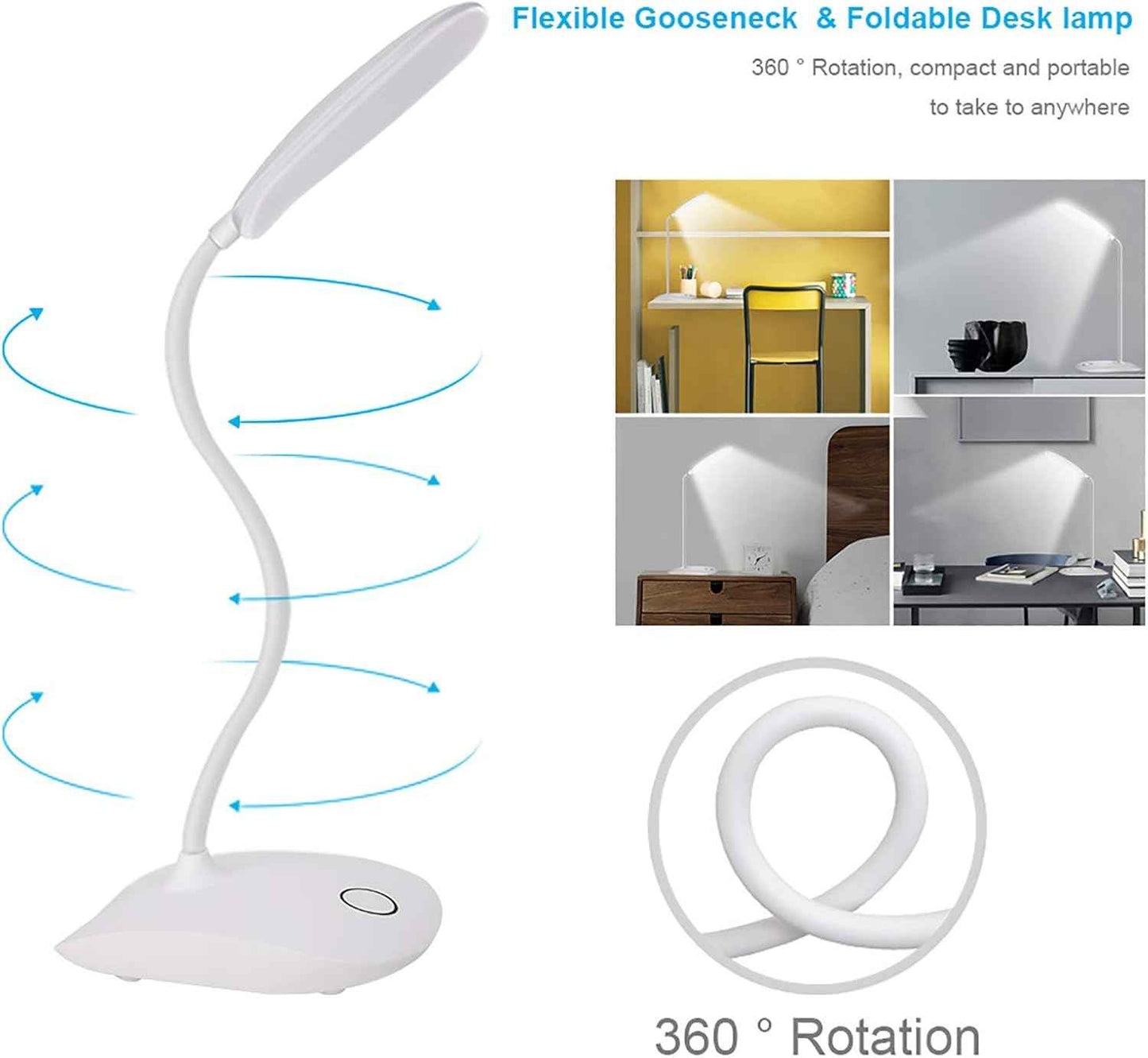 DEEPLITE Minimalist LED Lamp – Cordless Touch Lamp for Clean Desk Aesthetic, USB Rechargeable Neutral Modern Light