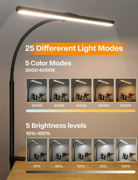 ACNCTOP Architect Task Lamp for Remote Work - 17-Inch Wide LED Bar with 360° Gooseneck for Monitor Desk and Workbench Setup